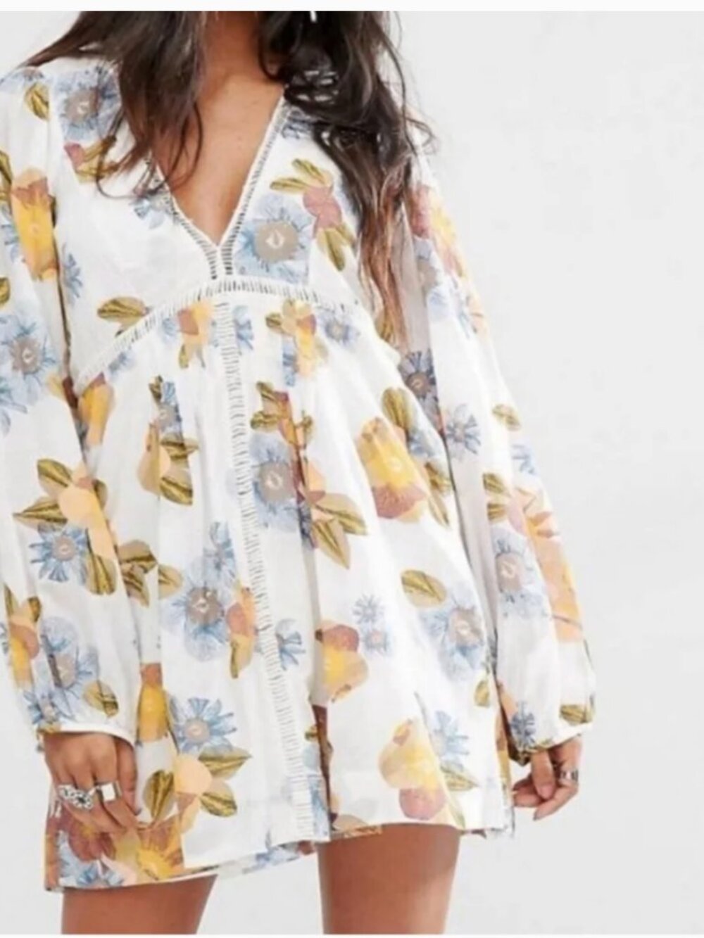 FREE PEOPLE  Strawberry Fields White Floral Fairy Dress Size L